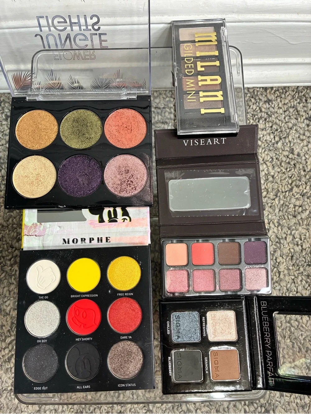 5 eyeshadow palettes Morphe Milani, Sigma, Viseart, Flower Beauty